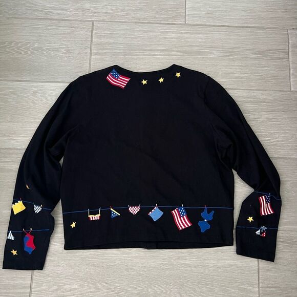 Michael Simon 4th of july summer american flag cardigan black embroidered art M - Picture 5 of 5